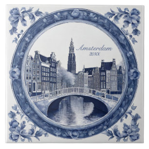 Azulejo Recuerdo de Delft Azul Personalizado de Ámsterdam