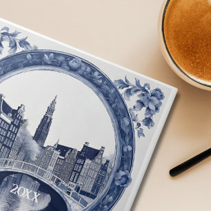 Azulejo Recuerdo de Delft Azul Personalizado de Ámsterdam
