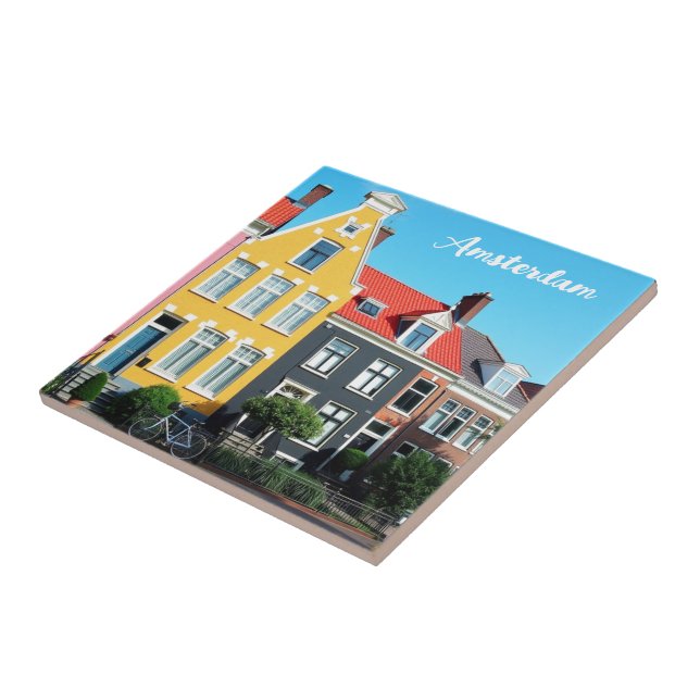 Azulejo Recuerdo de viaje casas Holanda Ámsterdam (Lado)