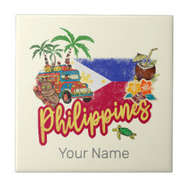 Azulejo Recuerdos de palma con bandera de mimbre de Filipi