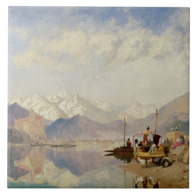 Azulejo Recuerdos del Lago Maggiore, día de mercado en (Frente)