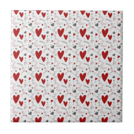 Azulejo Red and Black Doodle Hearts Love 