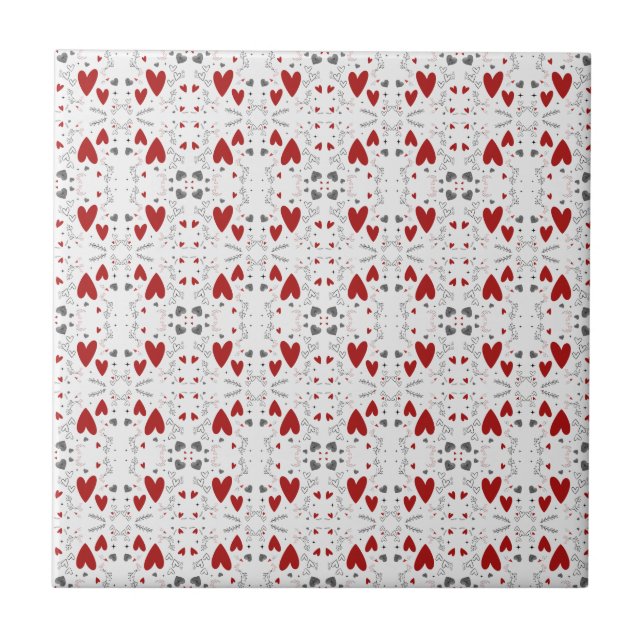 Azulejo Red and Black Retro Hand Drawn Hearts Love  (Frente)