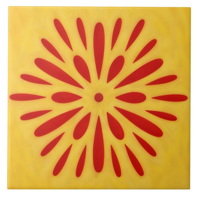 Azulejo Red and Gold Sun Symbol Art Tile (Frente)