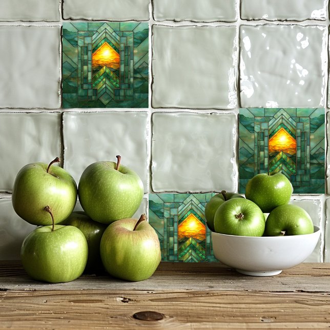 Azulejo Red Art Deco Turquesa Green Gold Sun (Subido por el creador)