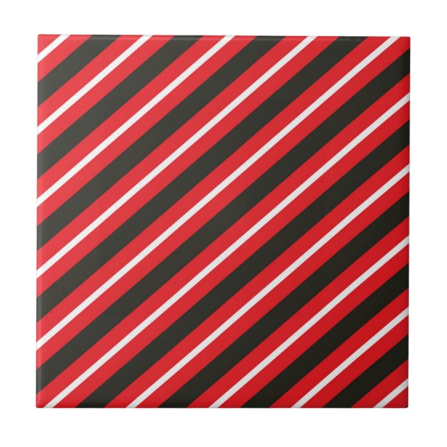 Azulejo Red Black White Diagonal Lines Geometric Stripes (Frente)