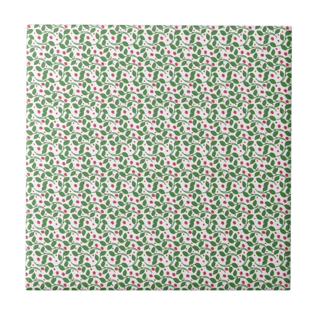 Azulejo Red Floral Leaf Pattern, Dark Botanical Seamless  (Frente)