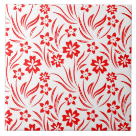 Azulejo Red Flowers Ceramic Tile