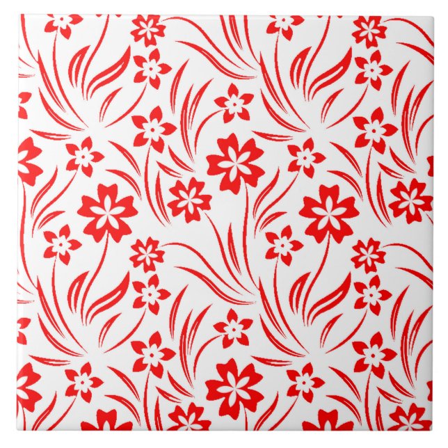 Azulejo Red Flowers Ceramic Tile (Frente)