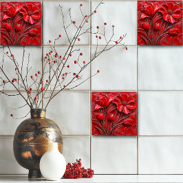 Azulejo Red Flowers Ceramic Tile