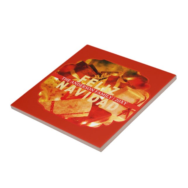 Azulejo Red Gold Feliz Navidad Elegant Keepsake Christmas (Lado)