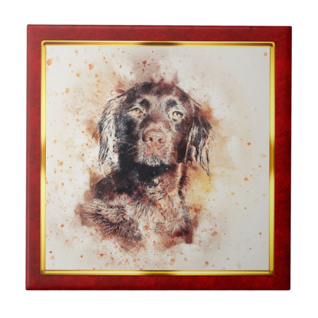 Azulejo Red & Gold Framed Abstract Dog Print (Frente)