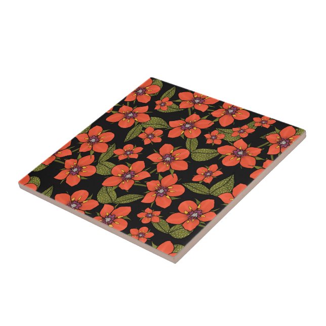 Azulejo Red green purple Scarlet Pimpernel watercolor (Lado)
