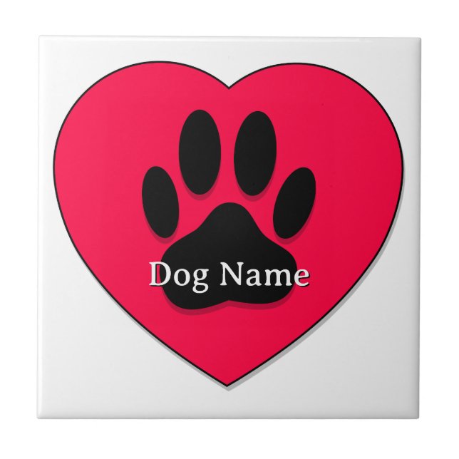 Azulejo Red Heart With Dog Paw Print Custom Name (Frente)