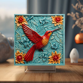 Azulejo Red Hummingbird Faux 3D