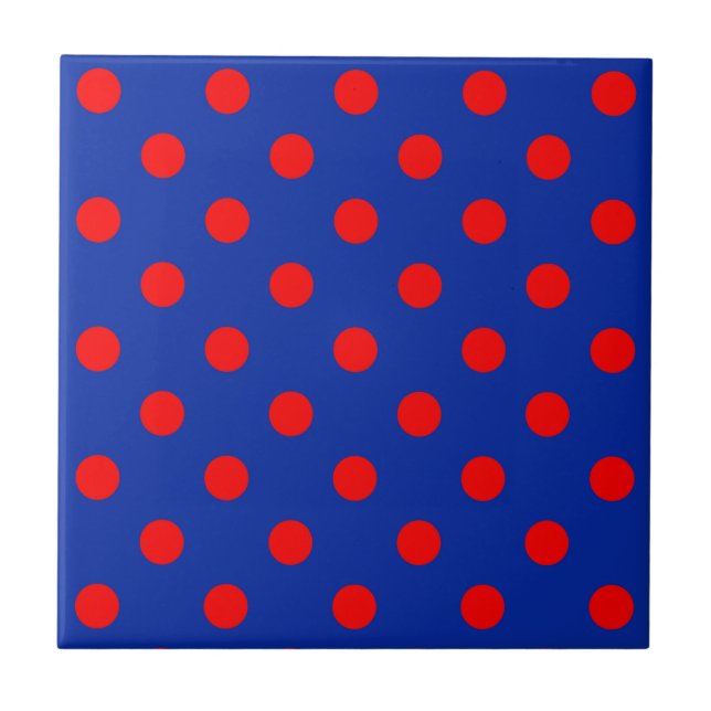 Azulejo Red On Blue Polka Dots Pattern Design  (Frente)