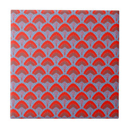 Azulejo Red Peacock Feather Decorative Ceramic Tile