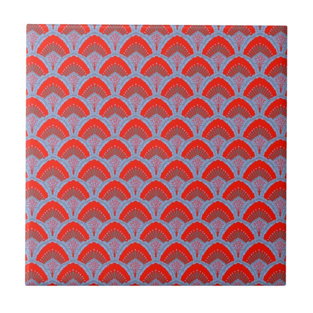 Azulejo Red Peacock Feather Decorative Ceramic Tile (Frente)