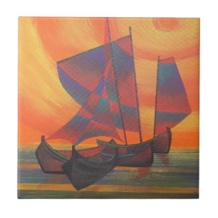 Azulejo Red Sails in the Sunset Cubist Junk Resumen
