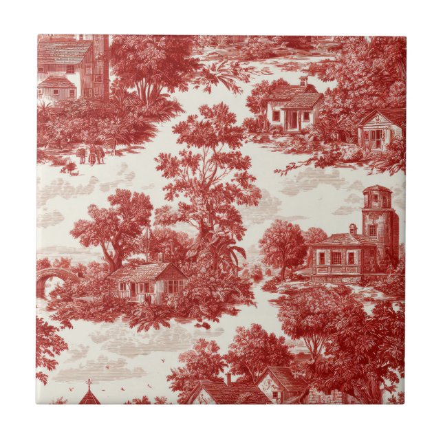 Azulejo Red Toile Countryside Scene (8) (Frente)