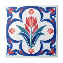 Red Tulip Turkish Iznik Ceramic Tile Art