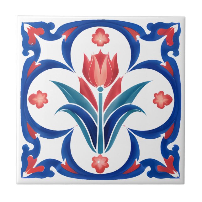Azulejo Red Tulip Turkish Iznik Ceramic Tile Art (Frente)