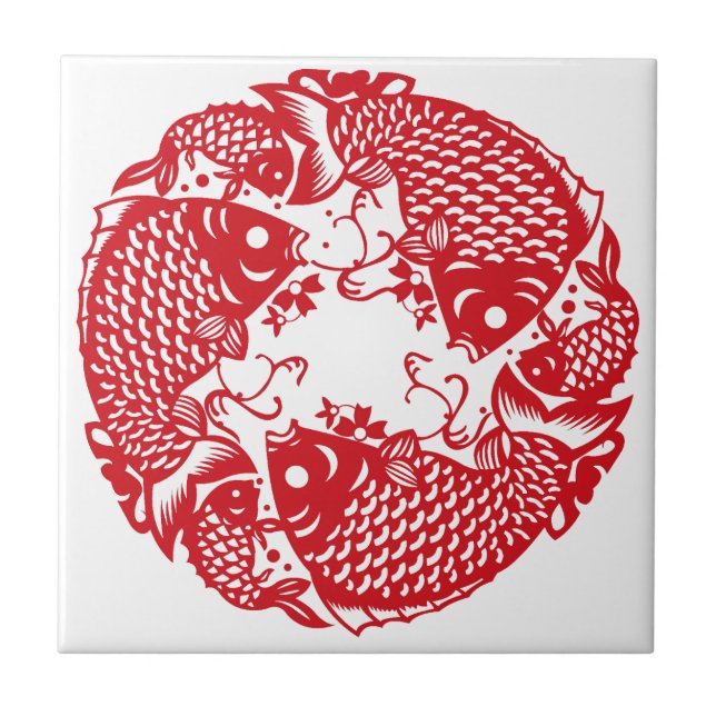 Azulejo Red Whirling Koi Carp Fish Group Ceramic Tile (Frente)