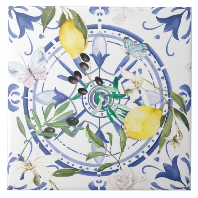 Azulejo Redondo,ornamental ,azulejo español ,mediterráneo  (Frente)