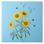 Azulejo  Redoute Coreopsis Flower Tile<br><div class="desc">Redoute bright yellow Coreopsis on a baby blue background.</div>