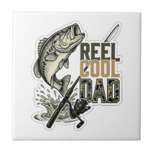 Azulejo Reel Cool Papá Pesca de Lubina Diseño de Grabado V