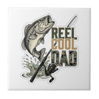 Azulejo Reel Cool Papá Pesca de Lubina Diseño de Grabado V