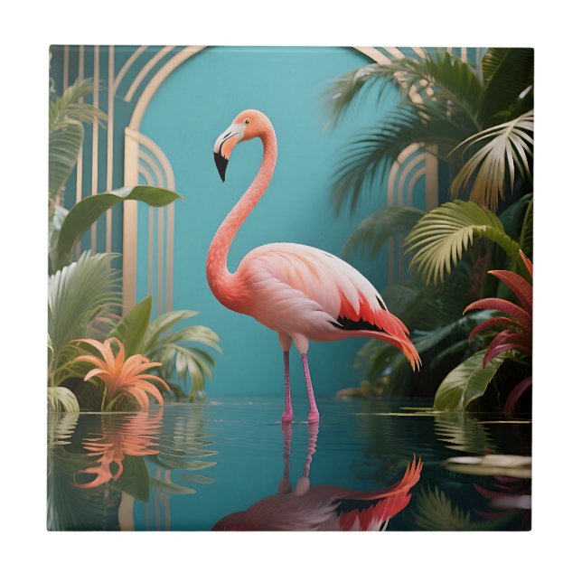 Azulejo Reflejo Tropical de Flamenco (Frente)