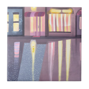 Azulejo Reflejos Lluviosos Lofi Acuarela Contemporánea