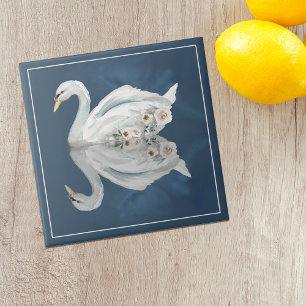 Azulejo Reflexión azul de cisne floral