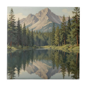 Azulejo Reflexión del lago majestuoso de la montaña
