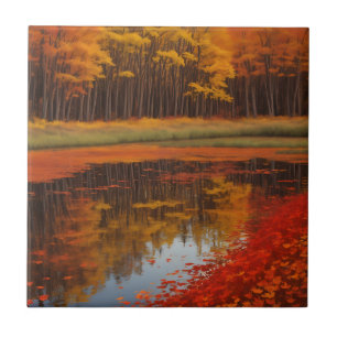 Azulejo Reflexiones de otoño en un lago sereno