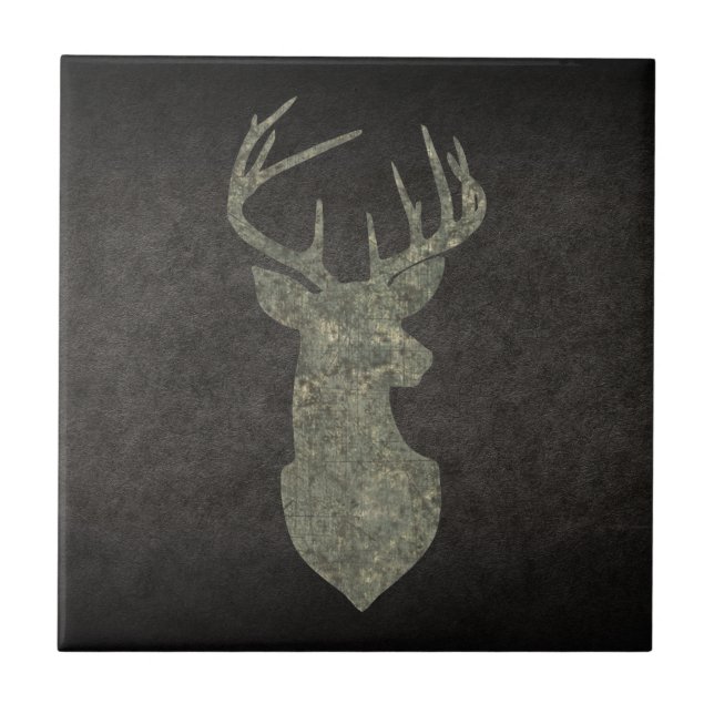 Azulejo Regal Buck Trophy Deer Silhouette en camuflaje (Frente)