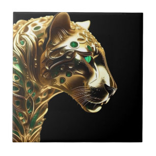 Azulejo Regal Grace: El jaguar de oro adorado con esmerald