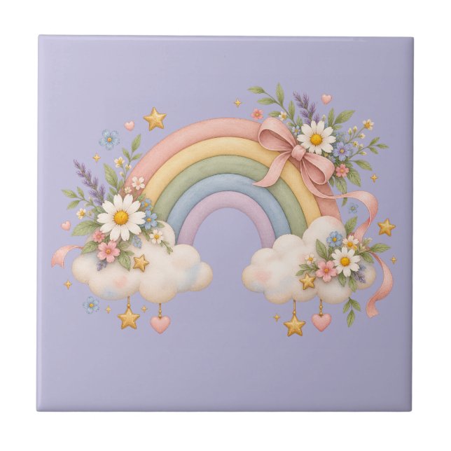 Azulejo Regalo de Arcoíris de Acuarela – Nube Encantadora (Frente)