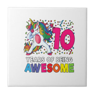 Azulejo Regalo de fiesta de cumpleaños número 10 de unicor