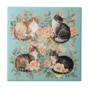 Azulejo Regalo de gato vintage botánico Cottagecore para a