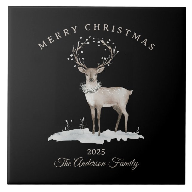 Azulejo Regalo de Navidades de renos blancos con crema de  (Frente)