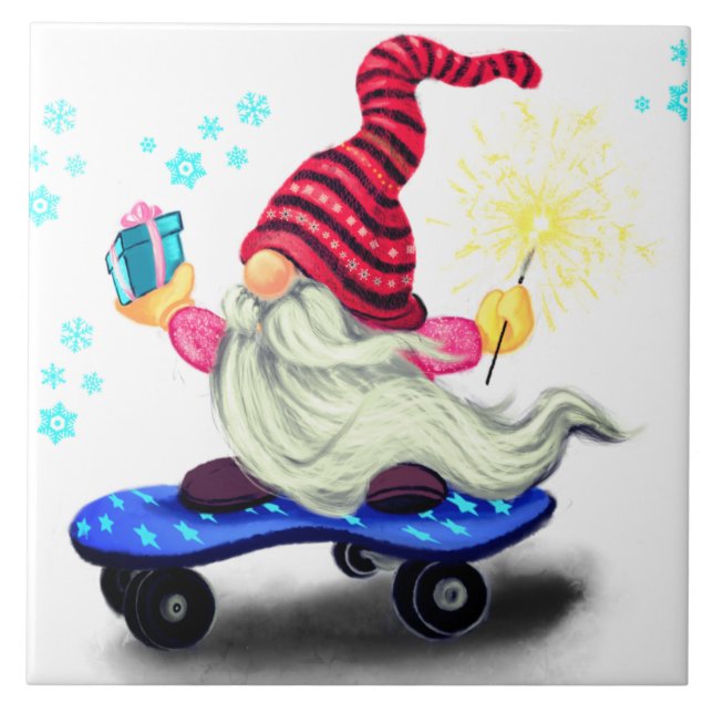 Azulejo Regalo de patinaje feliz con regalos y Sparkler -  (Frente)