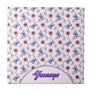 Azulejo Regalo floral de mariposa de primavera personaliza