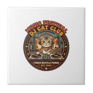 Azulejo Regalo para amante de gatos DJ Festival de Música 