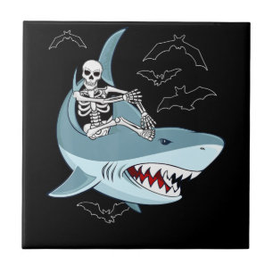 Azulejo Regalos divertidos de Halloween en Skeleton Riding