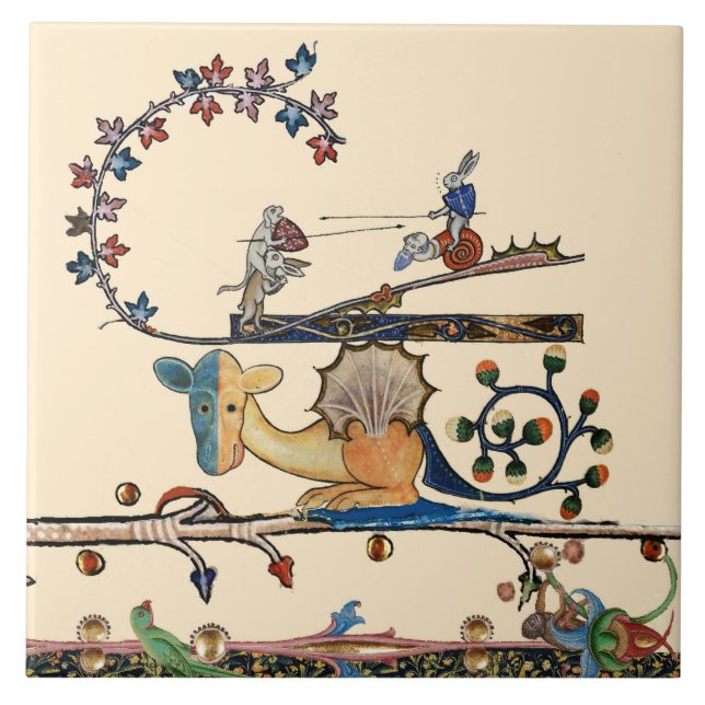 Azulejo RÉGIMEN MEDIEVAL BESTIARIO, Conejo Asesino, Dragón (Frente)