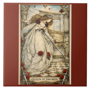 Azulejo Reina de Espadas Tarot Art Nouveau Vintage