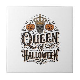 Azulejo Reina de Halloween Camiseta de calabaza de cráneo 