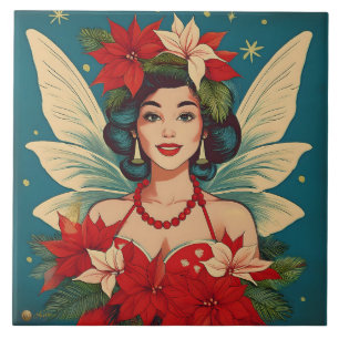 Azulejo Reina de la belleza pin-up navideña tropical retro
